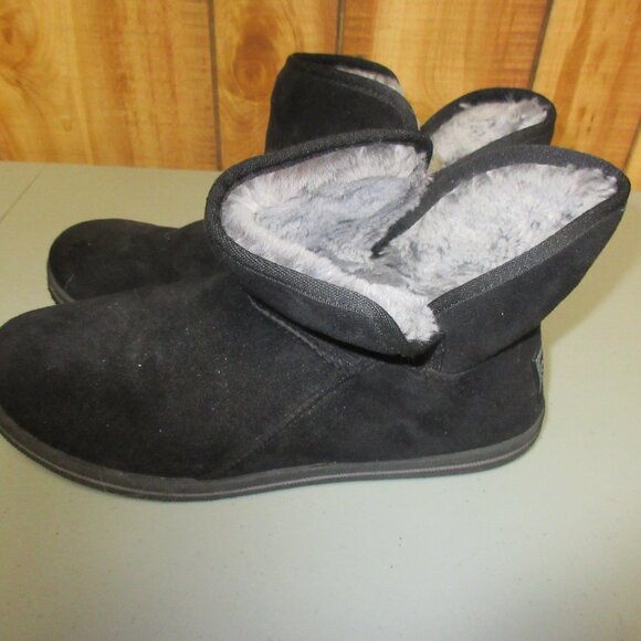 Skechers Womens Slipper Boots Memory Foam Faux Fur Ankle Black Gray inside Sz 8 - Picture 4 of 5